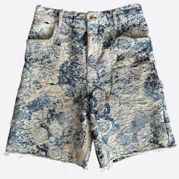 Louis Vuitton Blue & White Floral Distressed Carpenter Shorts - Picture 1 of 8